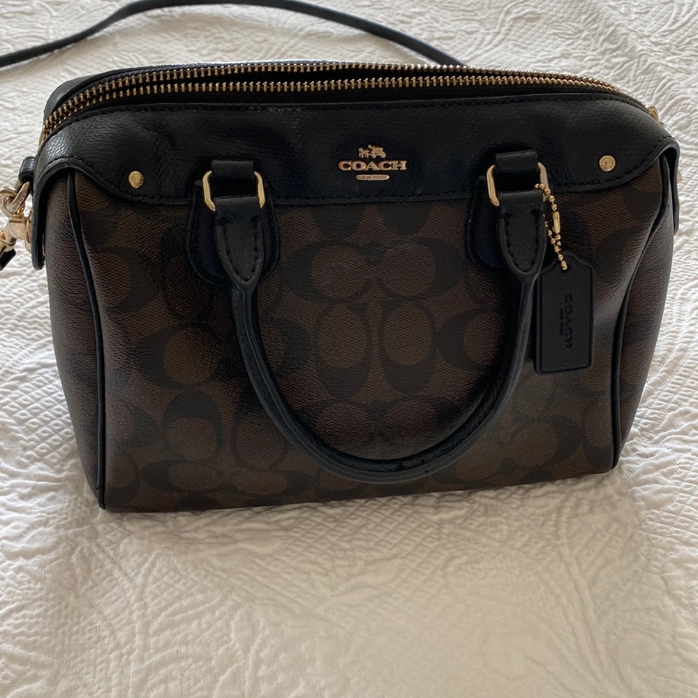Coach New York Brown and Black Signature C Print Purse Handbag Crossbody